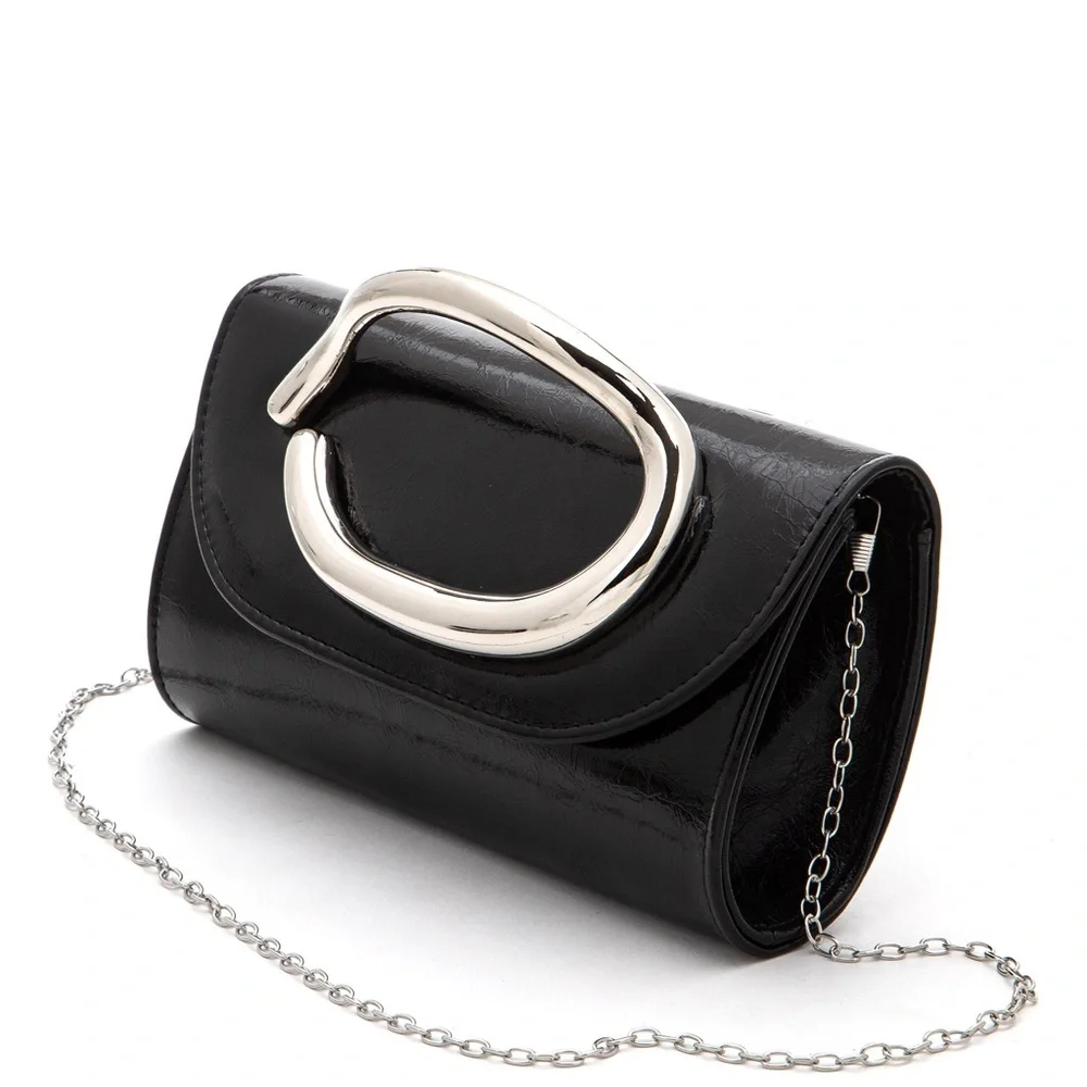 Black & Silver Vegan Leather Clutch Bag